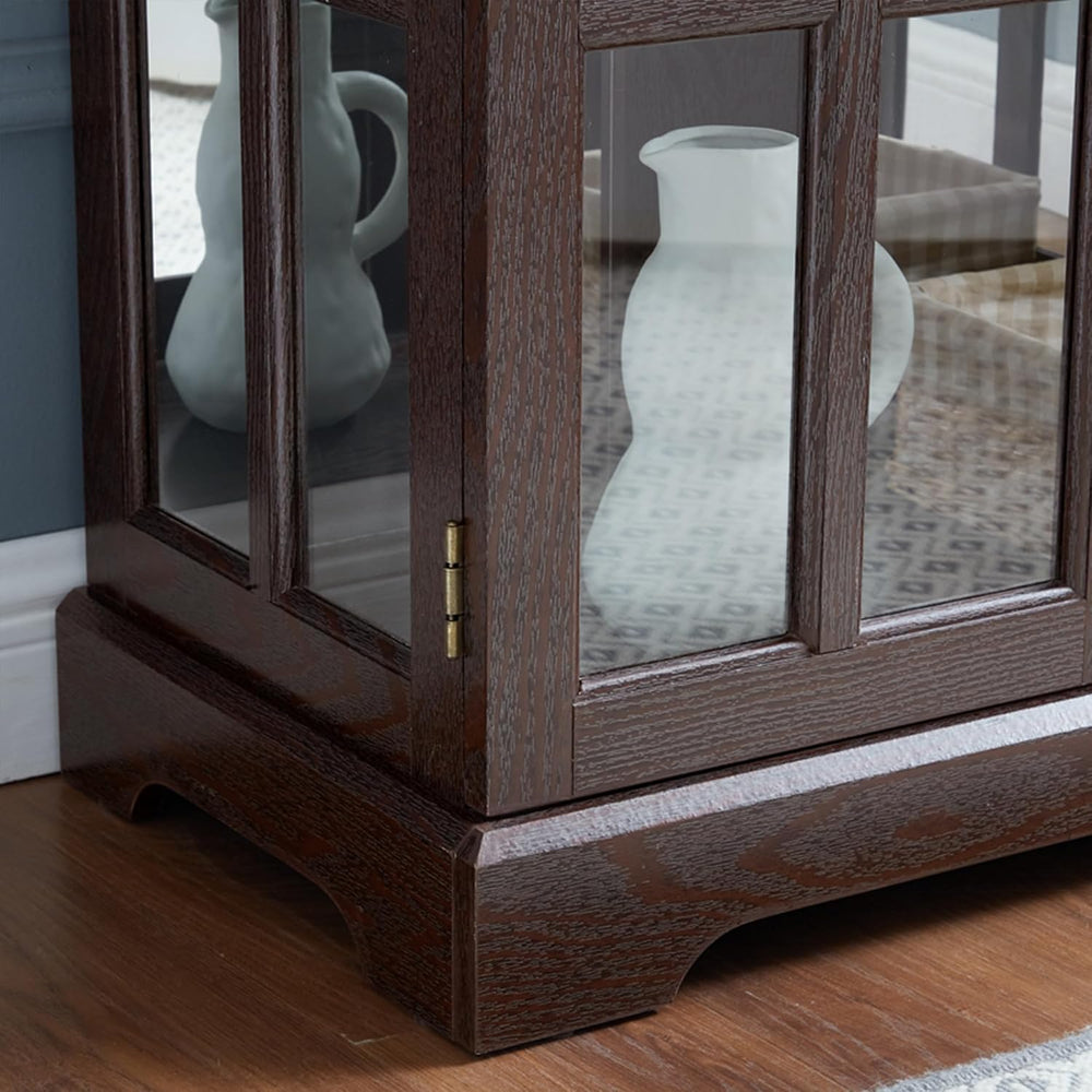 30" Curio Display Cabinet with Glass Doors, LED Light & Shelves