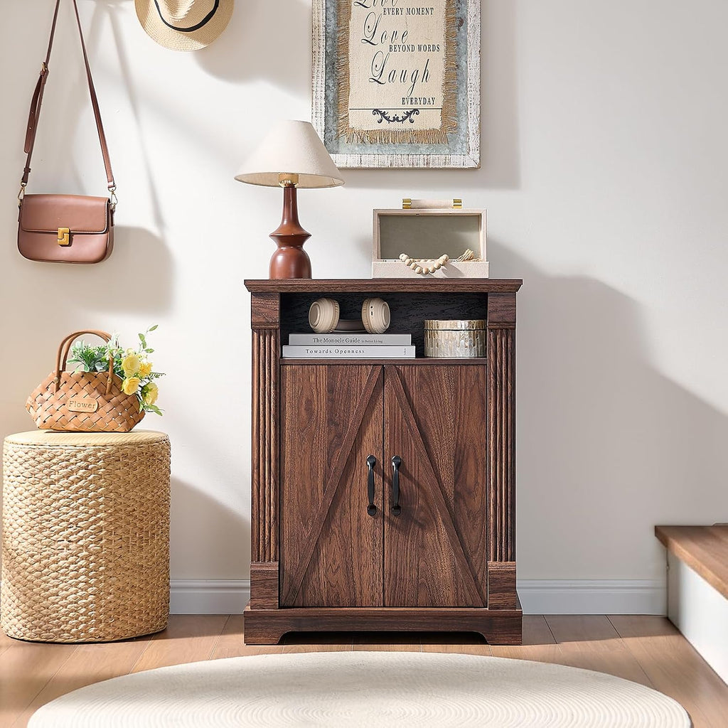 BuildHom 24" Farmhouse Storage Cabinet with Barn Doors, Coffee Bar Cabinet