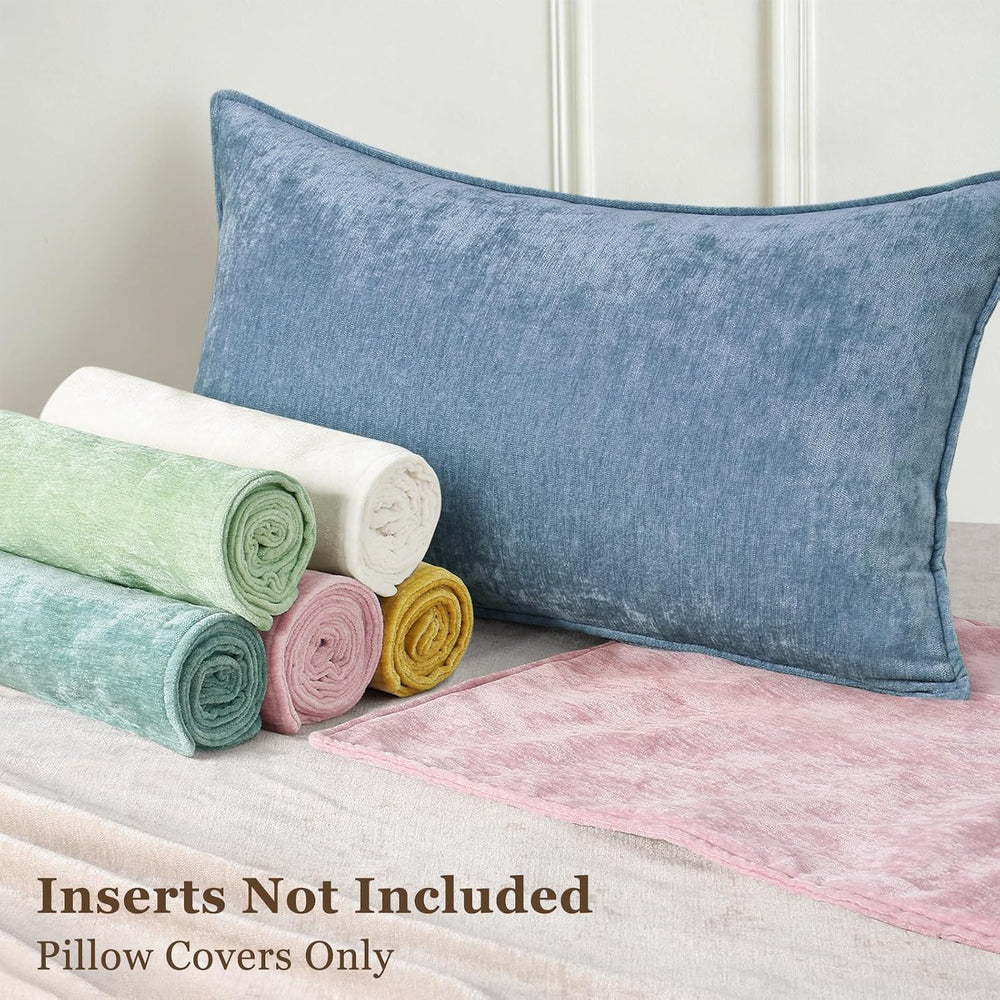 decorUhome Chenille Blue Grey Velvet Throw Pillow Covers 22x22 Set of 2