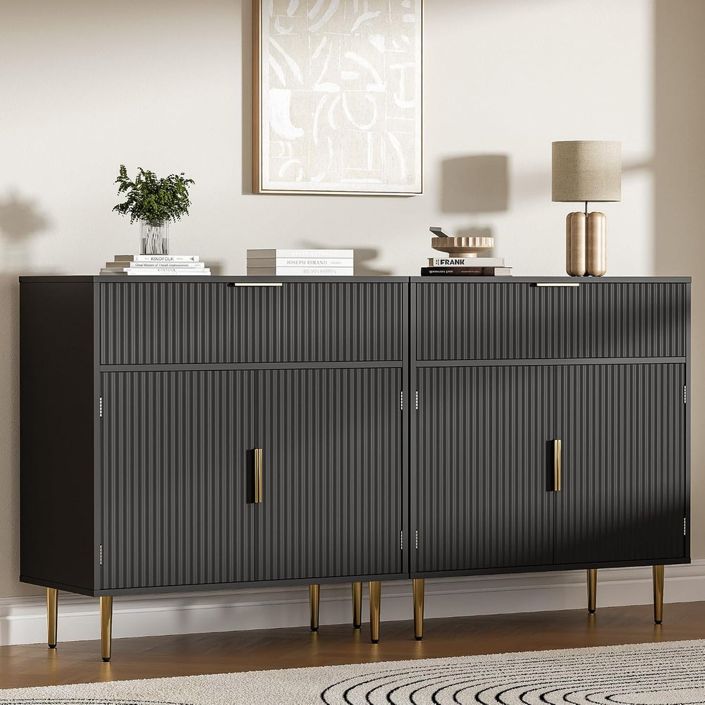 Housoul Kitchen Buffet Cabinet [Set of 2] with 2 Doors & Drawer, Balck