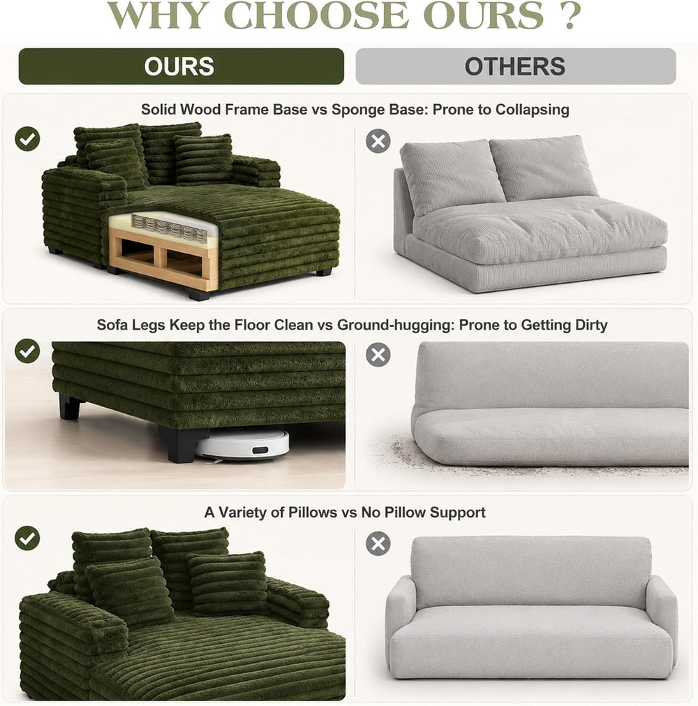 TUNYI Oversized Chaise Lounge Chair Indoor, Faux Fur Upholstered Sofa Bed wit...