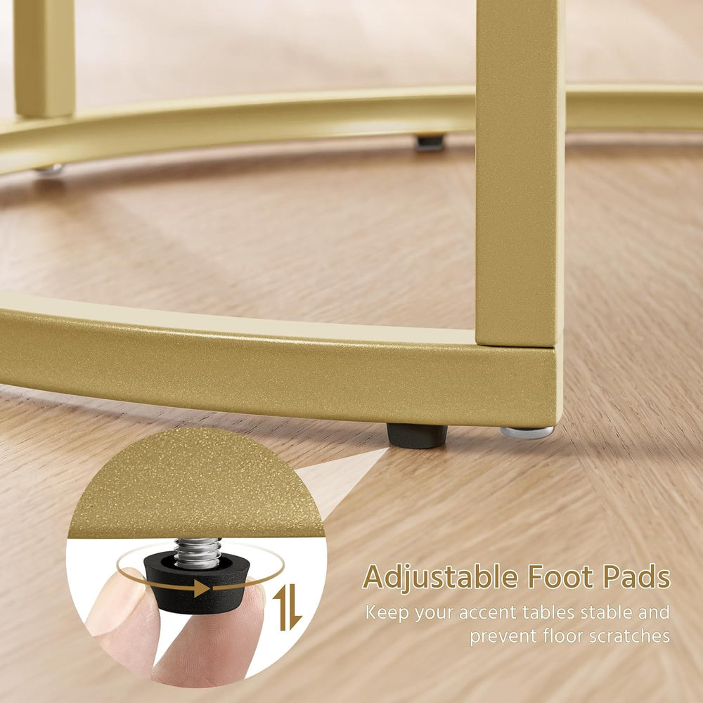 Yaheetech Round Nesting Side Table Set of 2, Gold Metal Frame and Glass Top