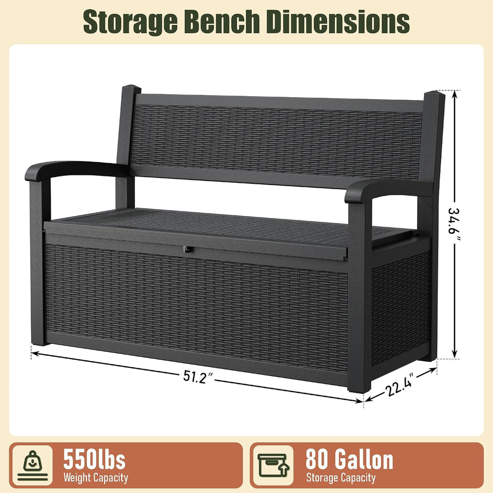 80 Gallon Outdoor Storage Bench, Resin Outdoor Storage Box with Armrest, Lock...