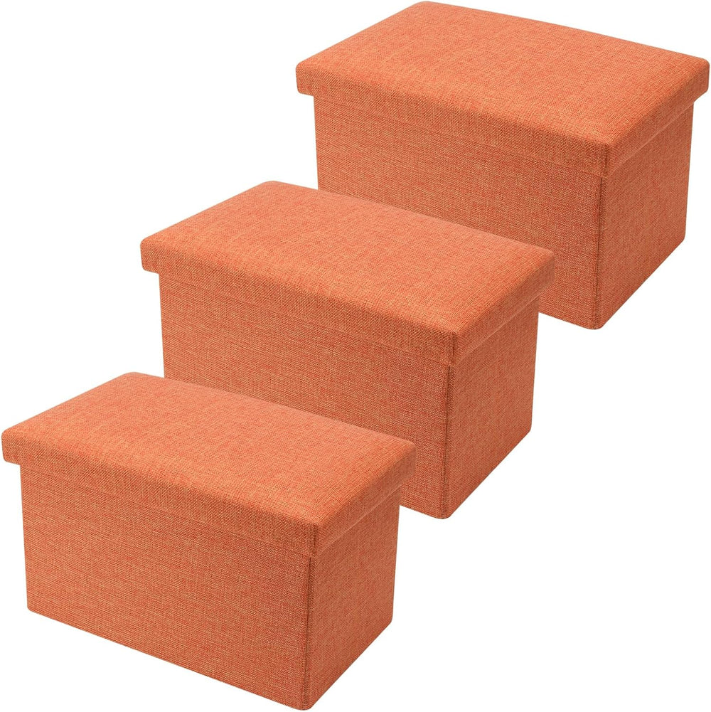 HOZEON 3 Pack 15.7 x 9.8 x 9.8 Inches Folding Storage Ottoman, Orange Rectang...