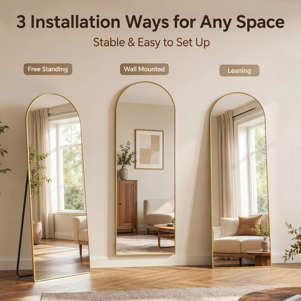 Antok Full Length Mirror, 58"x19" Floor Mirror with Stand, Gold, Ar...