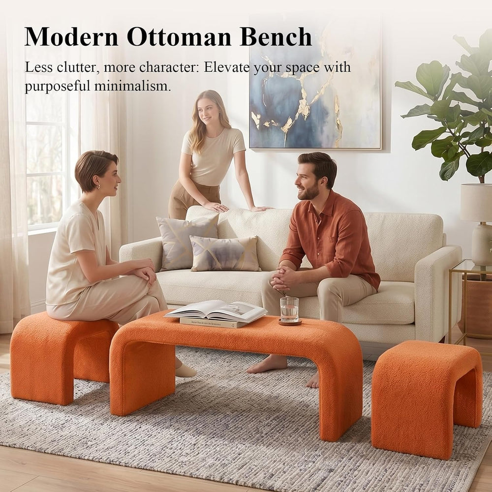 3-Piece Ottoman Bench Set, End of Bed Bench with 2 Foot Stools