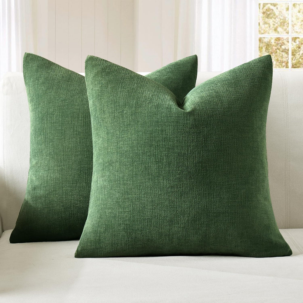 MIULEE Moss Green Chenille Couch Euro Throw Pillow Covers, 26x26