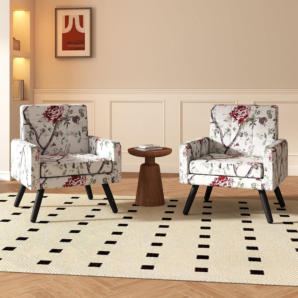 Accent Chair for Living Room Set of 2, Cozy Armchair, Red Floral