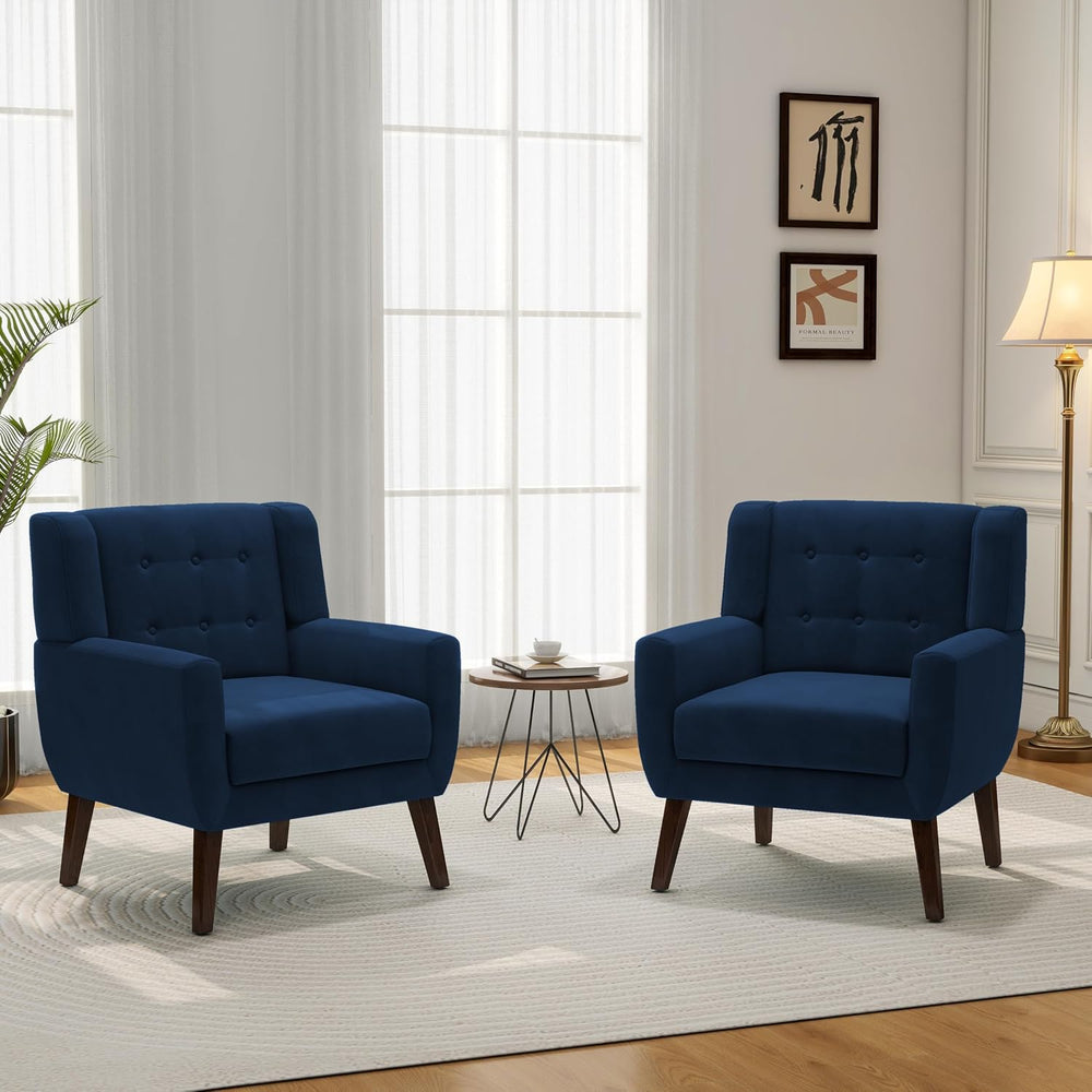 Accent Chairs Set of 2, Comfy Reading Armchair, Royal Blue