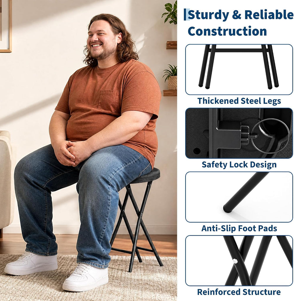 Garvee Folding Stool with Handle 24 Inch Tall 400lbs Capacity, 1 Pcs Black