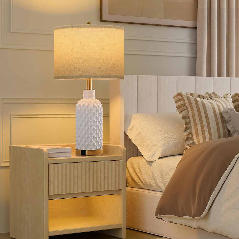 SIBRILLE 25" Ceramic Table Lamps Set of 2, White, USB-C/USB-A & AC O...