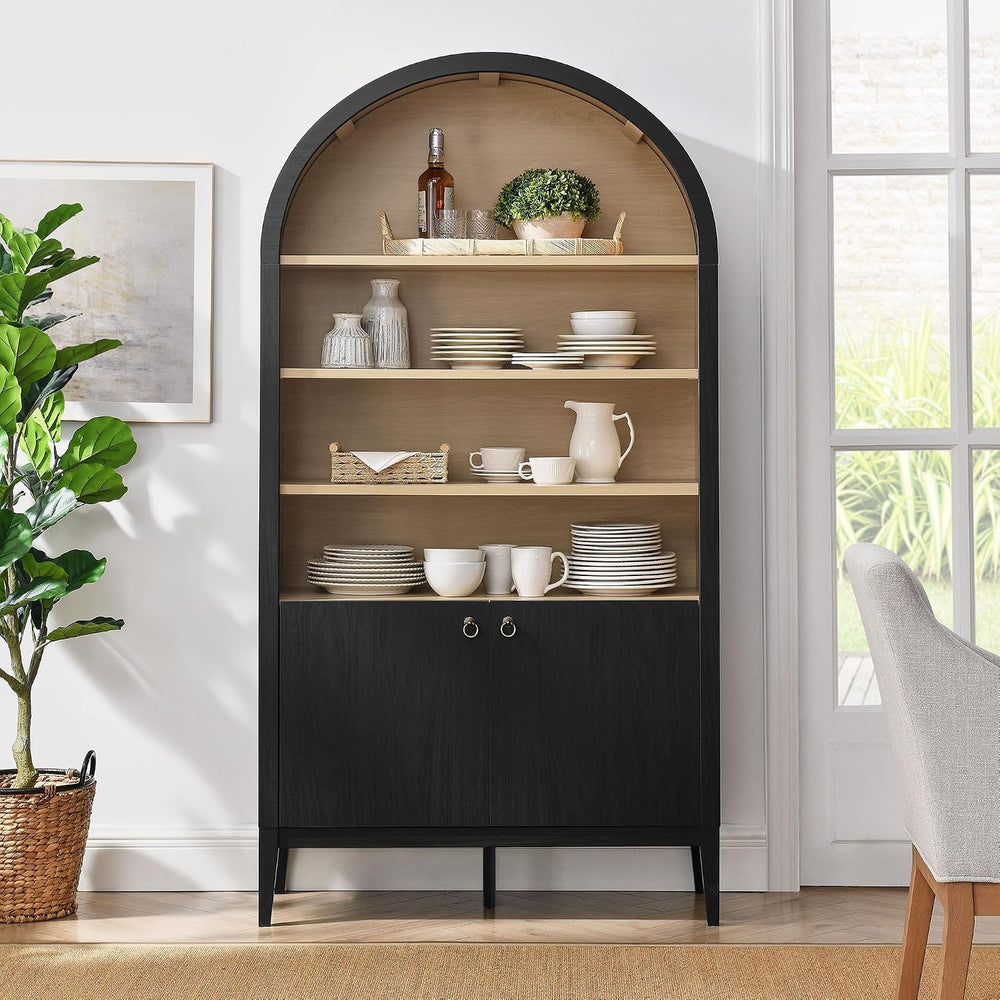 Modway Nolan Tall Arched Storage Display Cabinet in Black - 74 Inch Arch Book...
