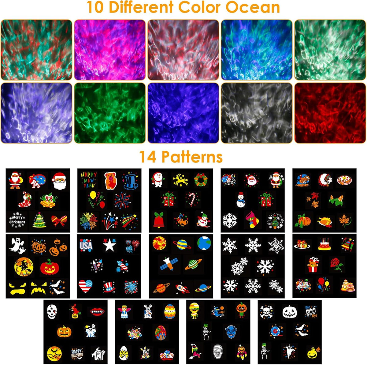 Halloween Christmas Outdoor Projector Lights with 14 HD Replaceable Slides with Remote Control Waterproof Outdoor Indoor Xmas Theme Party Yard Garden Decoration