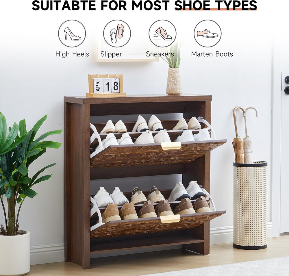 Shoe Cabinet with Flip Drawers, Narrow Shoe Storage Cabinet, 2-Tier Hidden Sh...