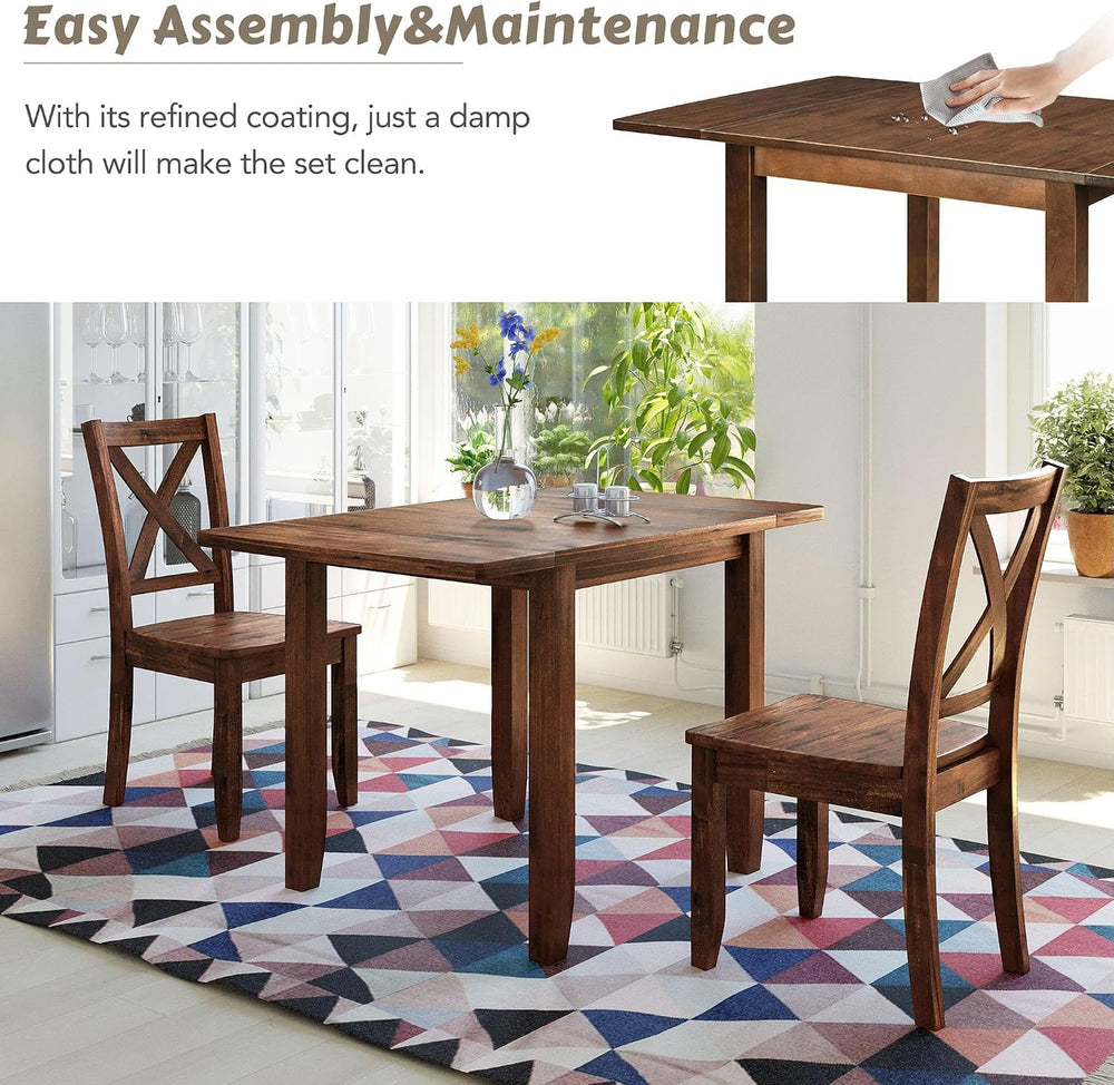 Harper & Bright Designs 3-Piece Wood Drop Leaf Dining Table Set with 2 X-...