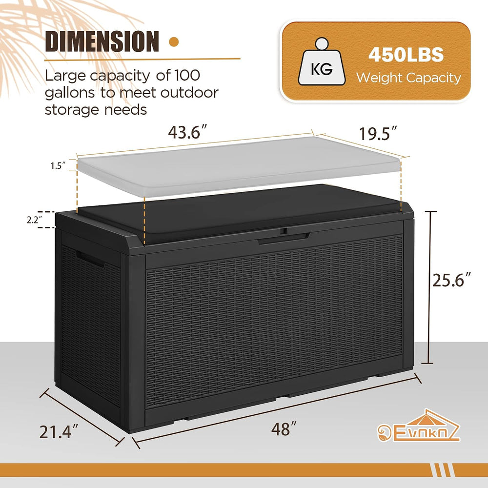 Devoko 100 Gallon Resin Waterproof Outdoor Storage Box with Cushion