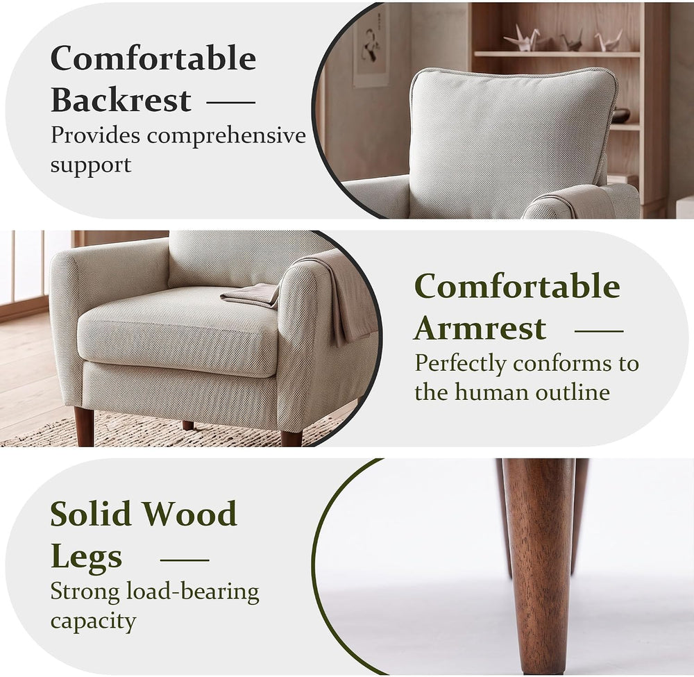 2 Pcs Accent Chair with Spring Sponge Cushion, Upholstered Armchair, Beige