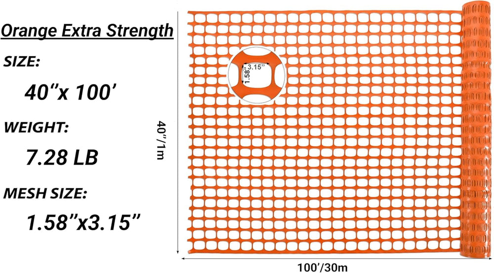 PotatoLife Orange Plastic Snow Fence, Safety Fence, 40''x100'