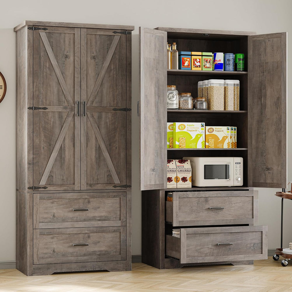 BORNOON Pantry Organizers and Storage Cabinet, 71” Barn Door Kitchen Cabinet ...