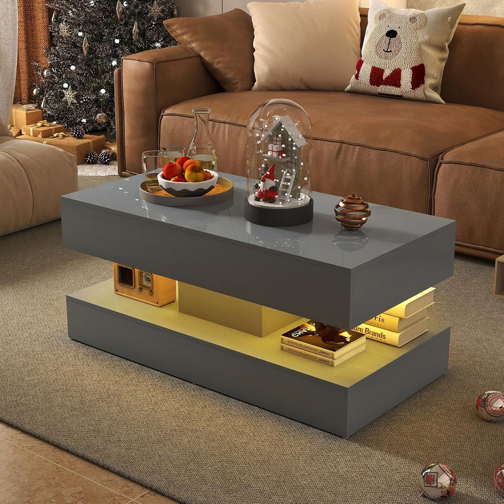 Verano Garden Modern High Gloss LED Coffee Table, 2-Tier Center Table