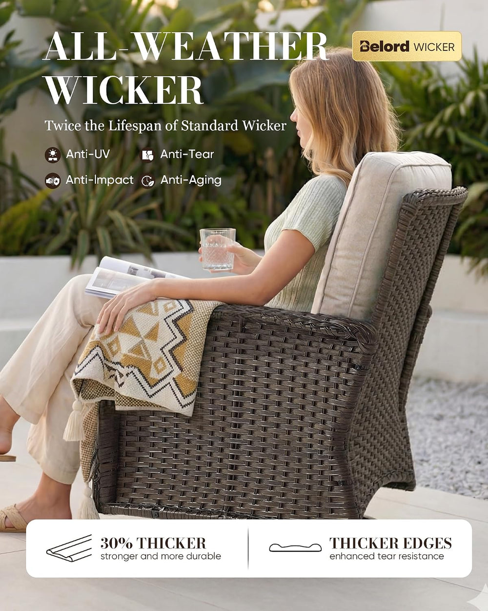 Belord Patio Wicker Chairs Swivel Rocker - Outdoor Swivel Rocking Chairs Set ...
