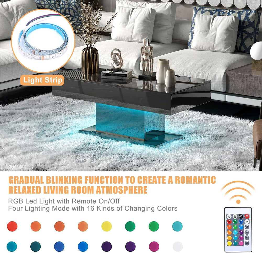 HedoAjim Black Led Coffee Table for Living Room, Rectangular Center Table