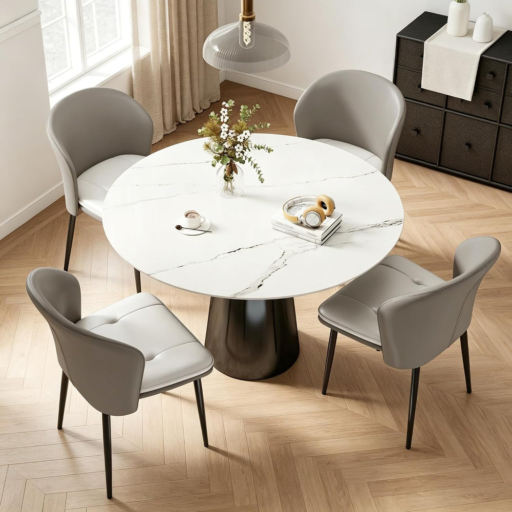Modern Dining Chairs Set of 6, Faux Leather Upholstered Accent Chair with Met...