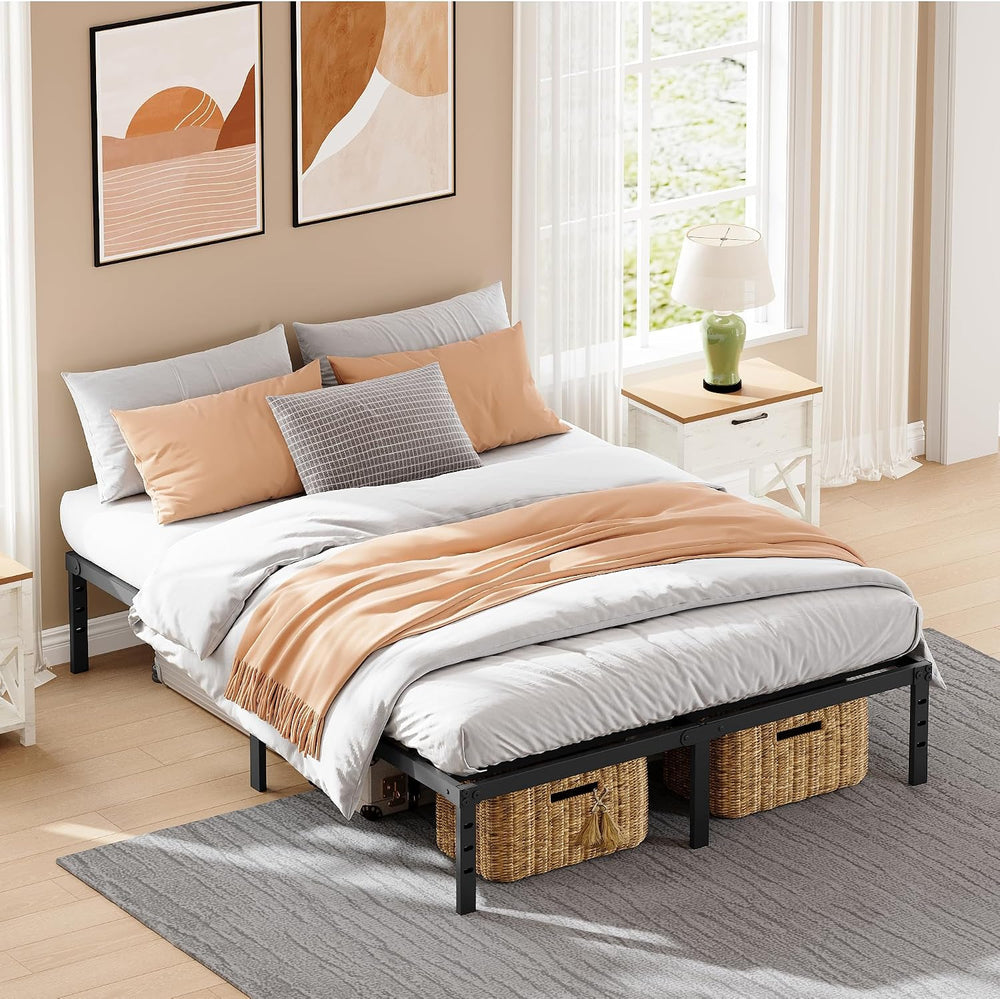 Queen Metal Bed Frame, 14", Storage, No Box Spring, Easy Assembly, Black