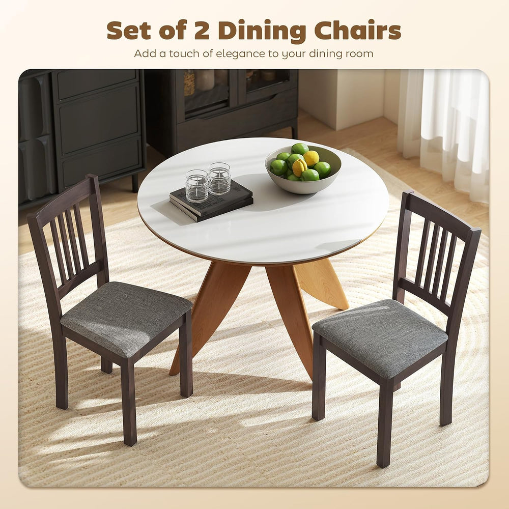 HOMCOM Dining Chairs Set of 2 Upholstered Kitchen Chairs Slat Back Espresso
