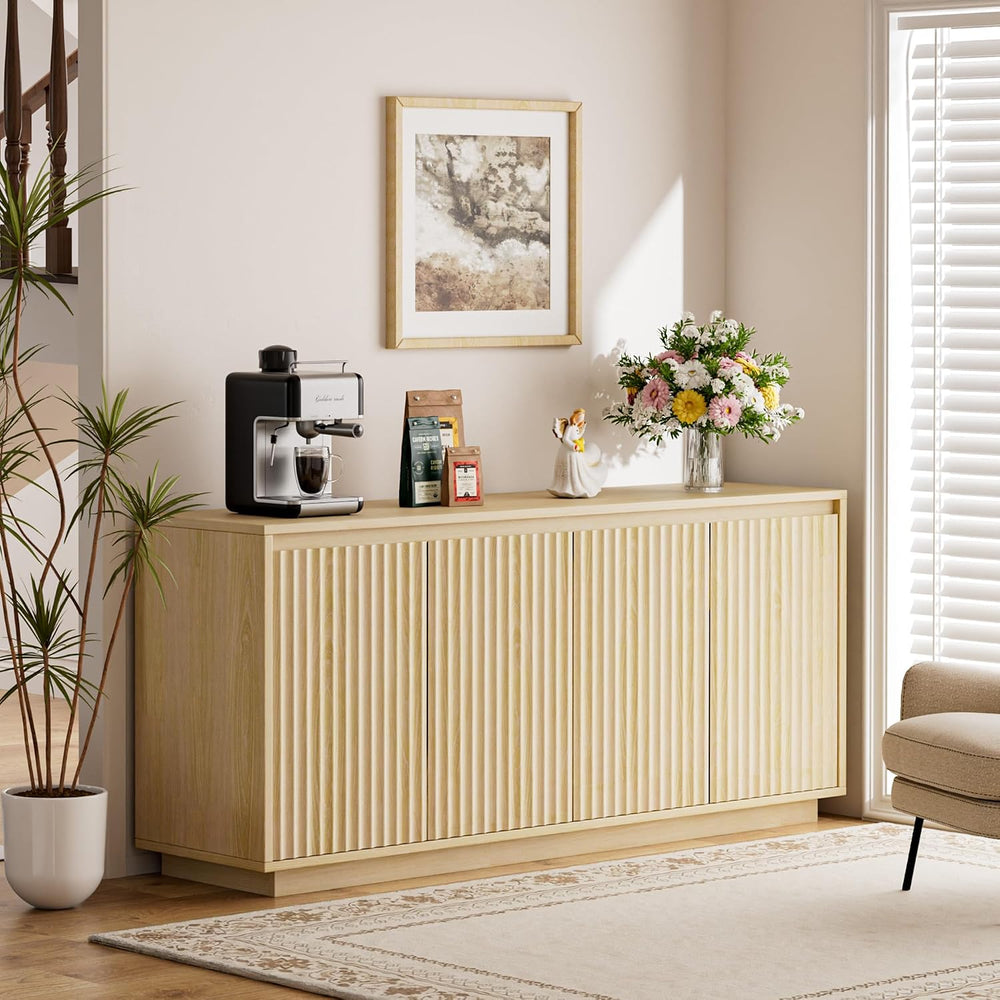 Lulive 63" Fluted Buffet Cabinet Sideboard with Storage Credenza 4 Doors...