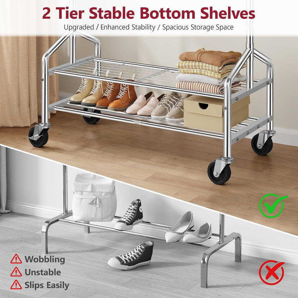 Tajsoon Clothes Rack with 2 Shelves, Heavy Duty Load 350 LBS, Chrome