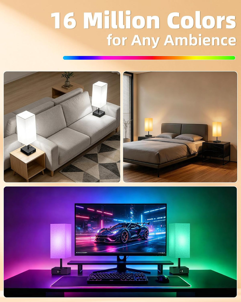 Set of 2 Smart RGB Dimmable Table Lamp Compatible with Alexa&APP&Remo...