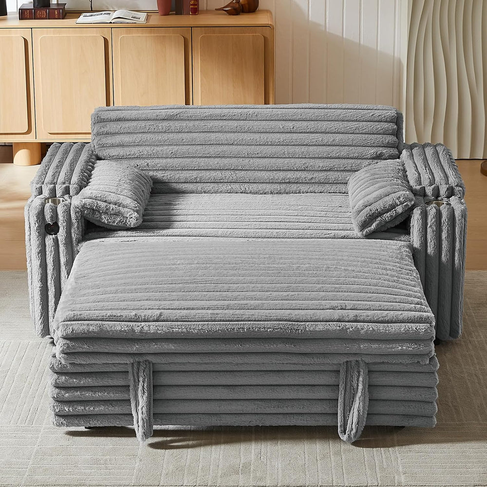 hansones 68.11" Corduroy Sleeper Chair Bed with USB Port, Cup Holders &a...