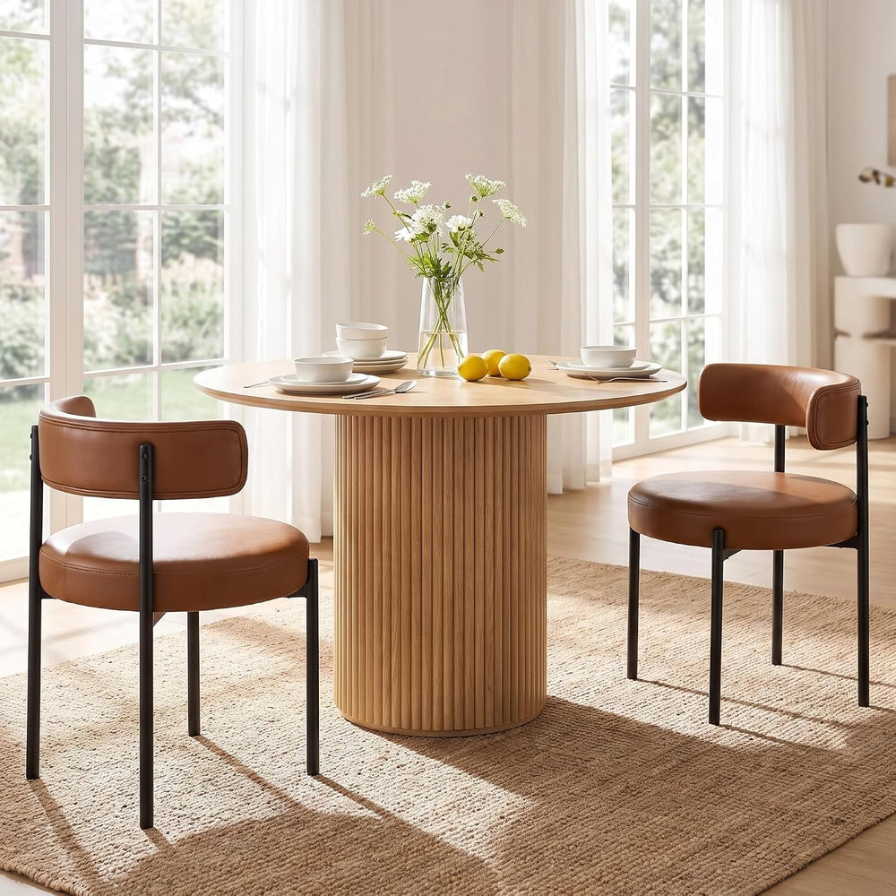 Faux Leather Dining Chairs Set of 6, Mid Century Modern, Brown