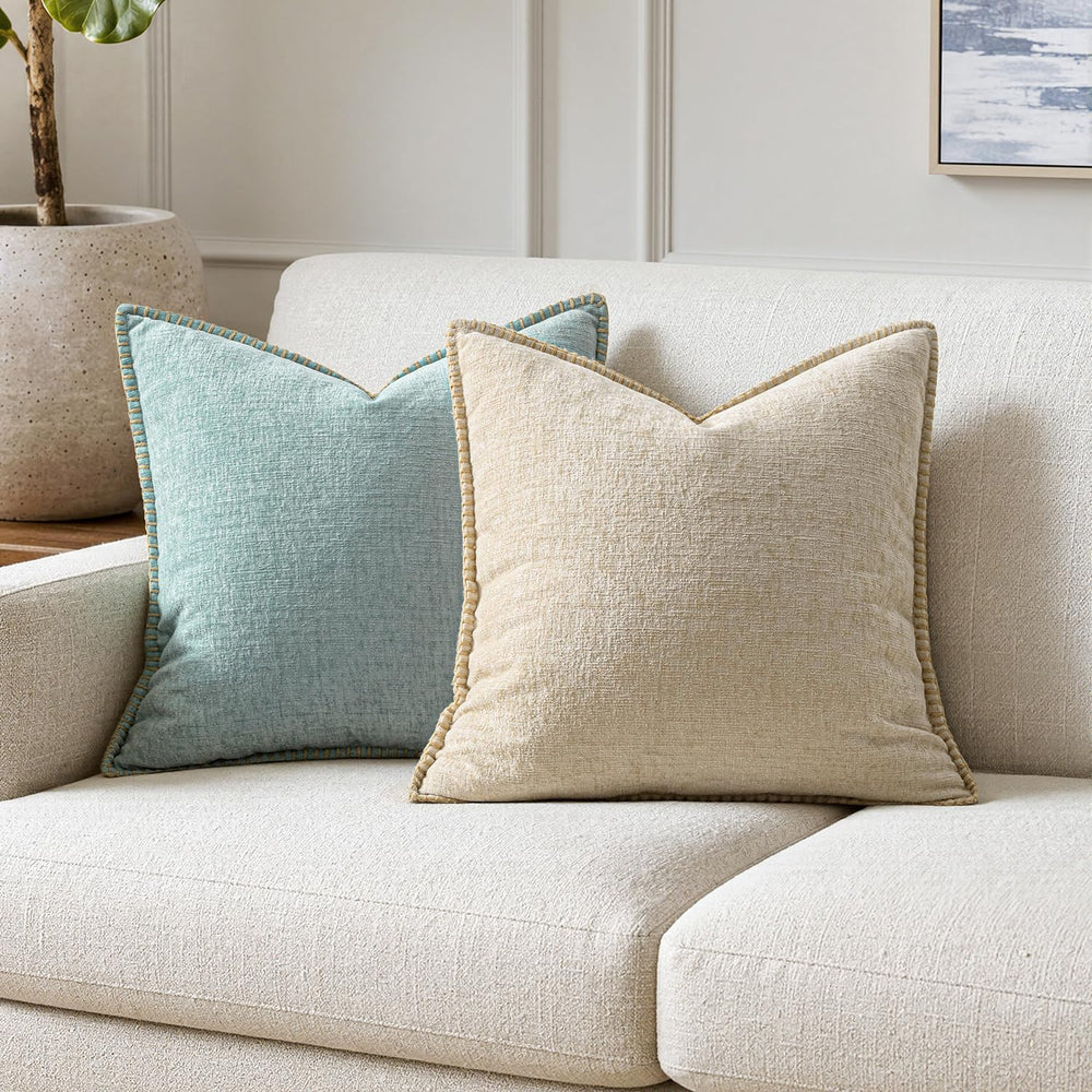 MIULEE Decorative Euro Sham Pillow Covers 24x24 Inch Beige 2 Pack