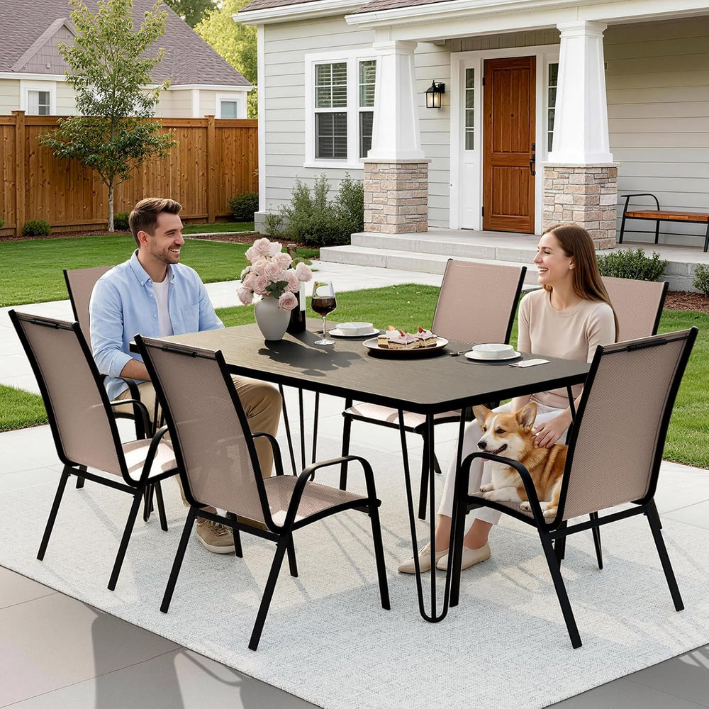 JEAREY Patio Dining Chairs Set of 6, Stackable Outdoor Chairs, Coffee