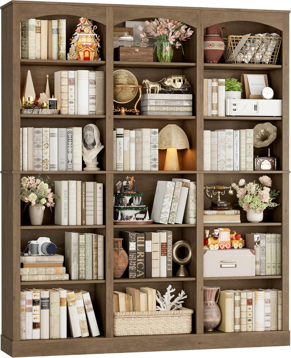 FACBOTALL 71" Triple Wide Bookshelf, 6 Tier Bookshelf, Large Arch Bookcase