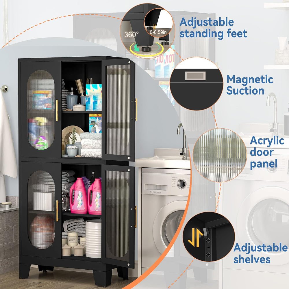 GAIOUS Black Kitchen Pantry Cabinet,Storage Cabinet with Acrylic Glass Door