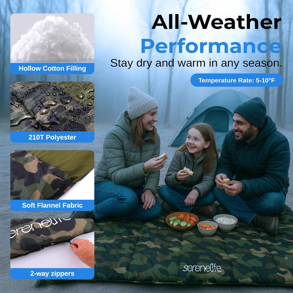 SereneLife Double Sleeping Bag with Pillows, Waterproof & Detachable for ...