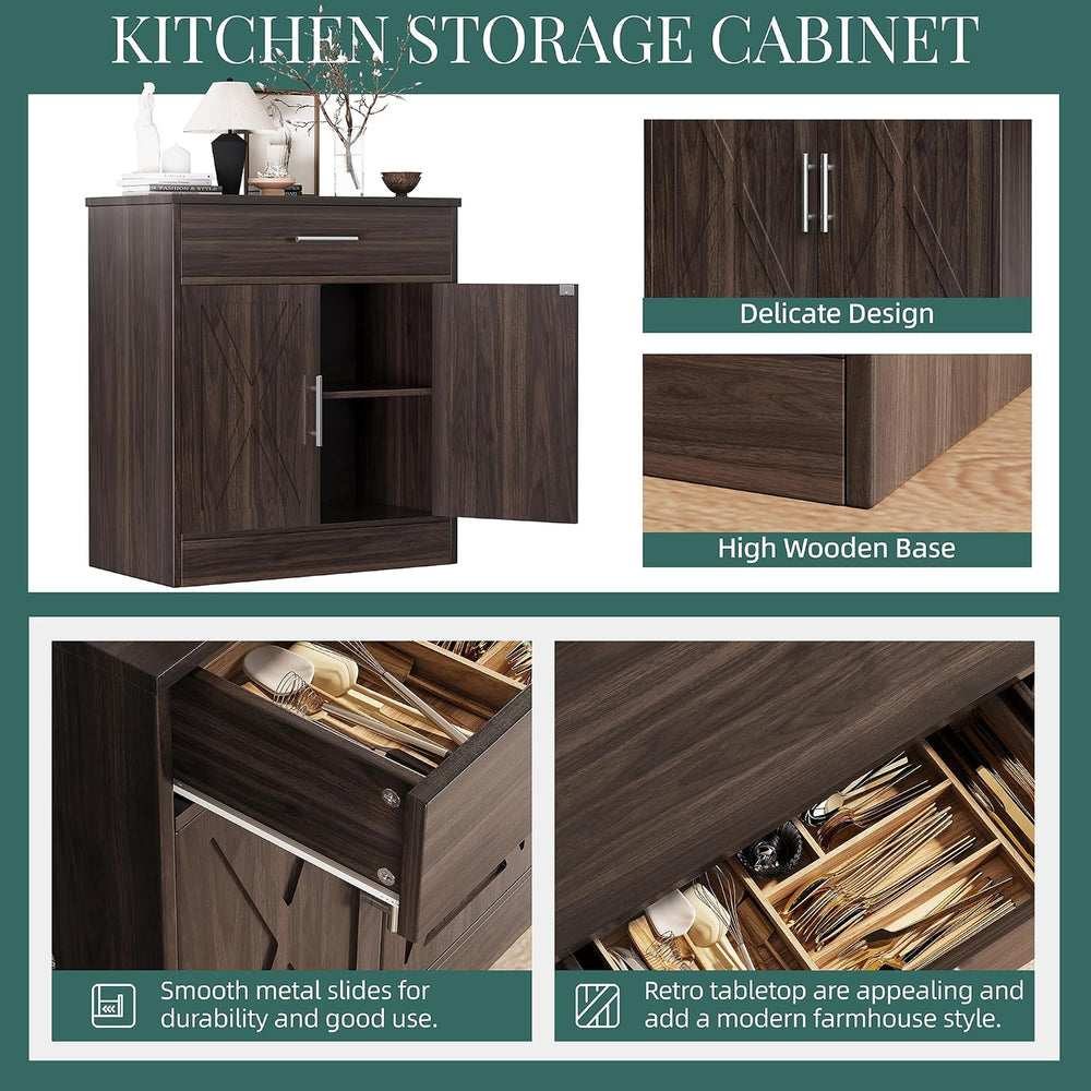 Shintenchi Farmhouse Storage Cabinets, Kitchen Barn Door Cabinet