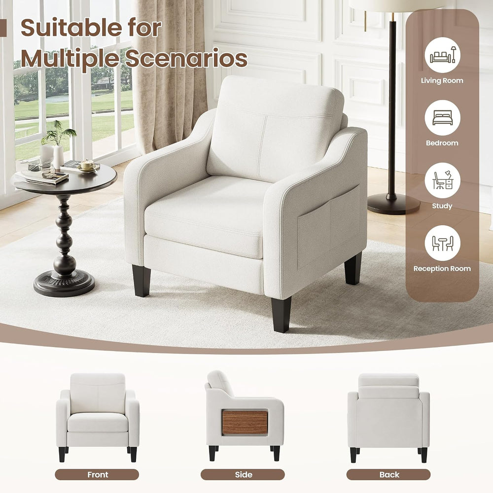 Upholstered Accent Chair with Foldable Side Table for Living Room