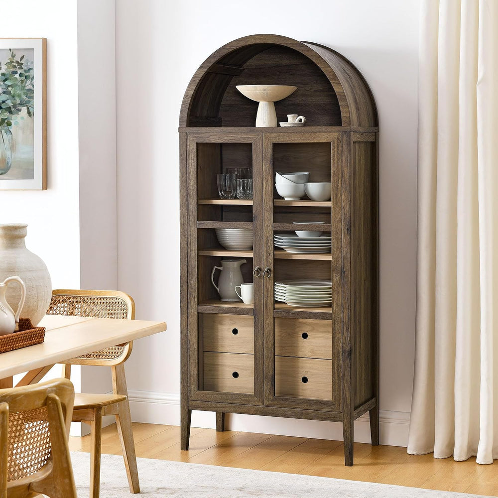 Modway Nolan Modern Farmhouse 71 Inch Tall Arched Storage Display Cabinet in ...