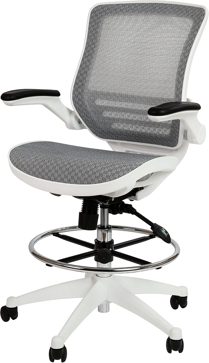 EMMA + OLIVER Gray Mid-Back Drafting Chair with Flip-Up Arms