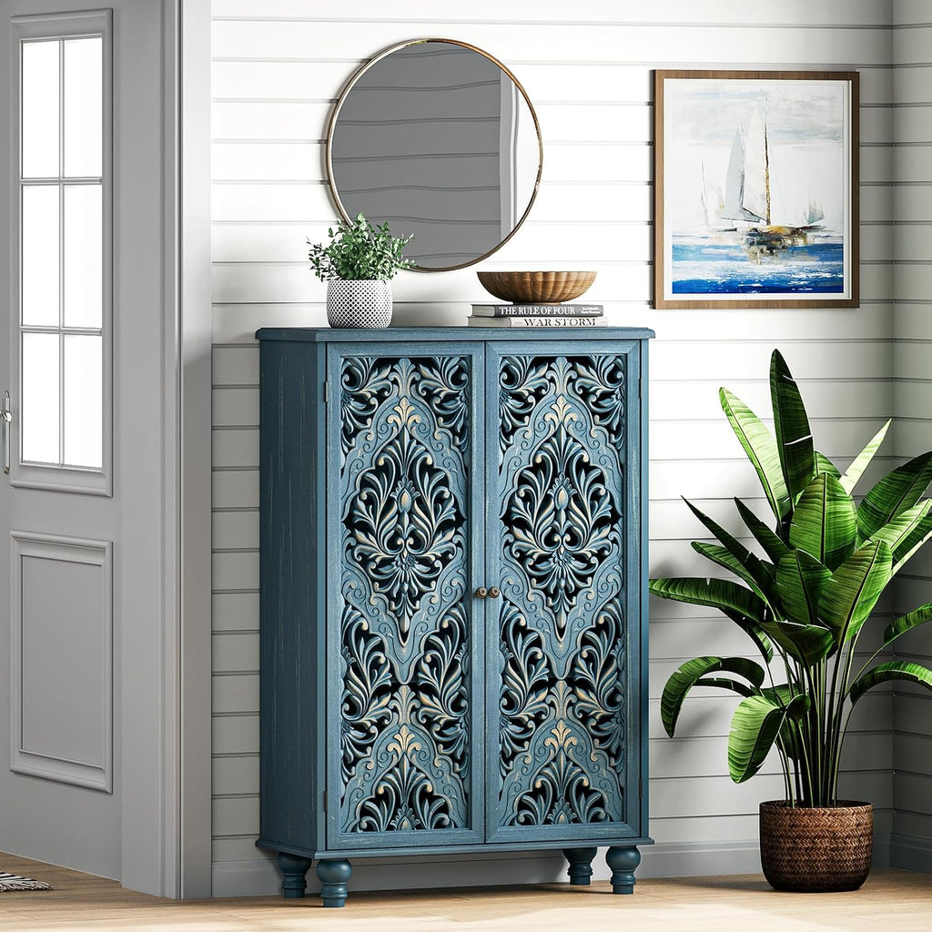 JOINICE 47" Tall Accent Cabinet with Doors & Storage for Living Room,Blue