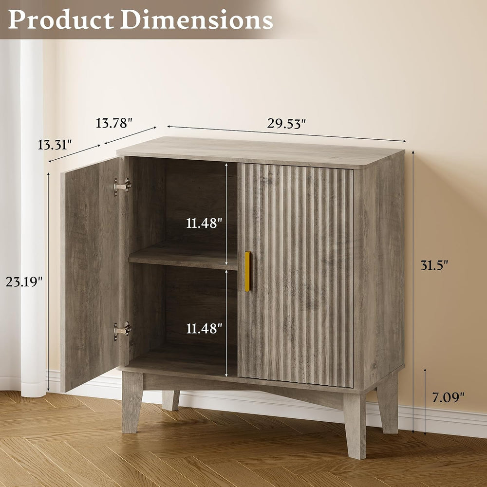BORNOON Fluted Storage Cabinet with Doors and Adjustable Shelf Sideboard