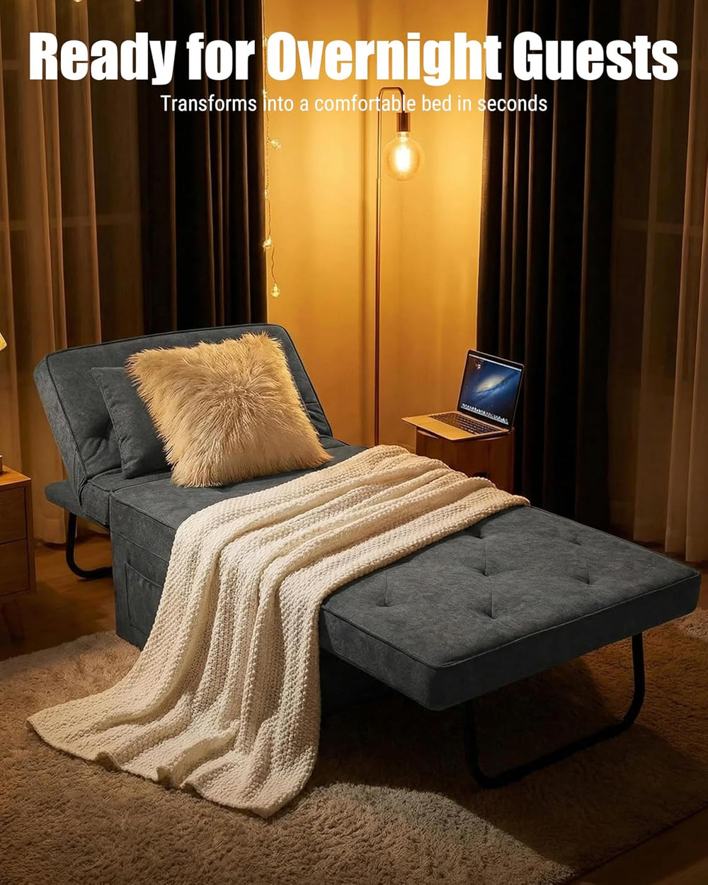 4-in-1 Sleeper Sofa Bed, Foldable Convertible Ottoman Chair