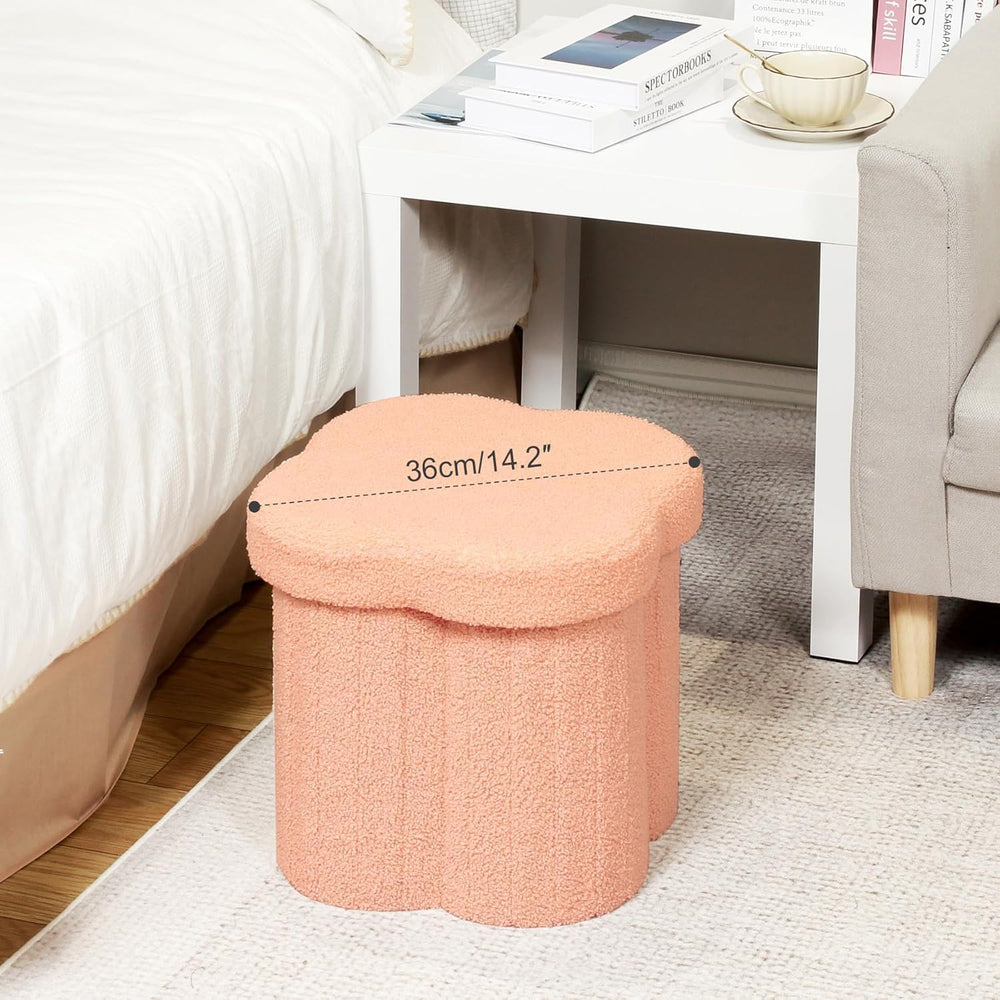 B FSOBEIIALEO Storage Ottoman Cube, 12.6" Flower Shaped Ottomans, Orange