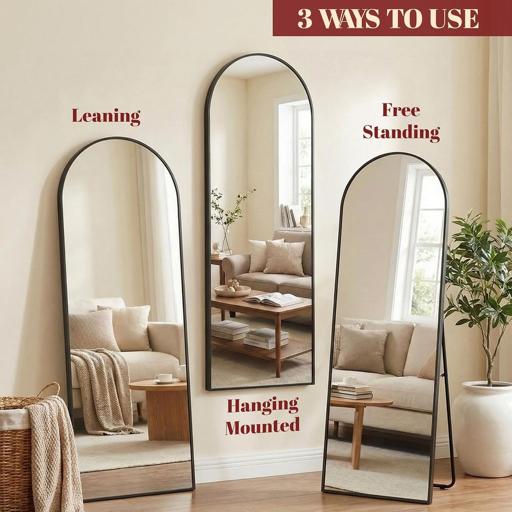 Suidia 58"x20" Arched Full Length Mirror with Stand, Black Floor Mi...
