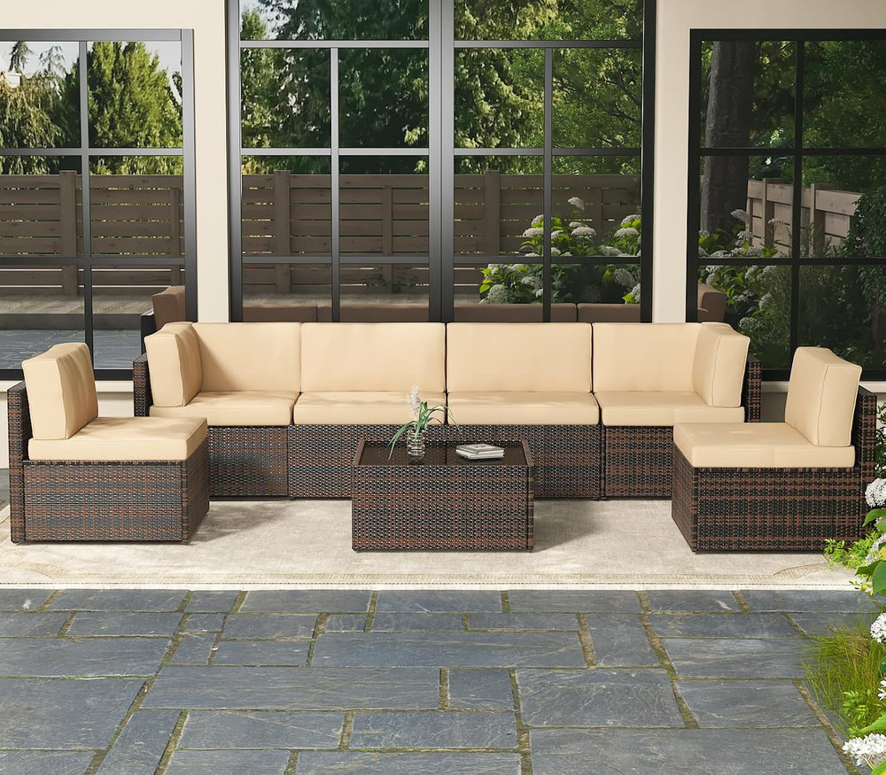 AECOJOY 7 Piece Outdoor Patio Furniture Set, Outdoor Sectional Conversation F...