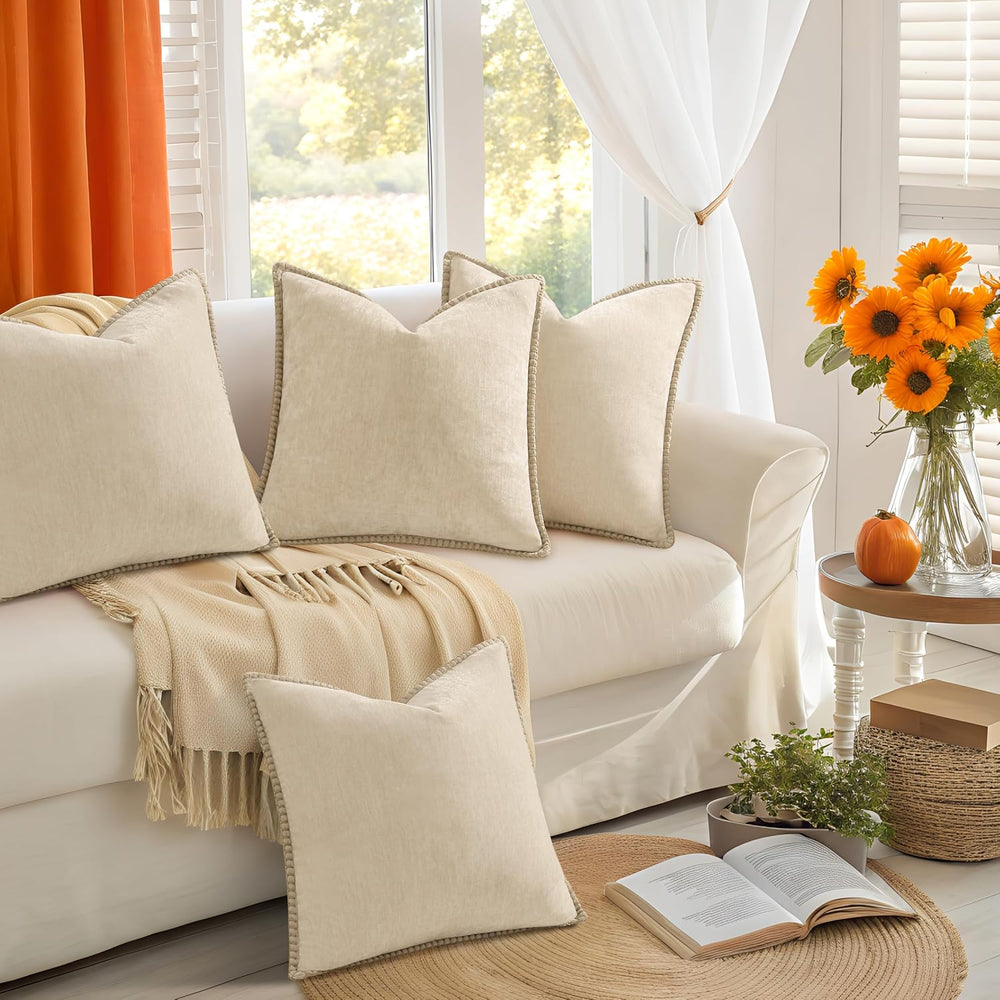 decorUhome Fall Soft Decorative Chenille Throw Pillow Covers 18x18 Set of 4